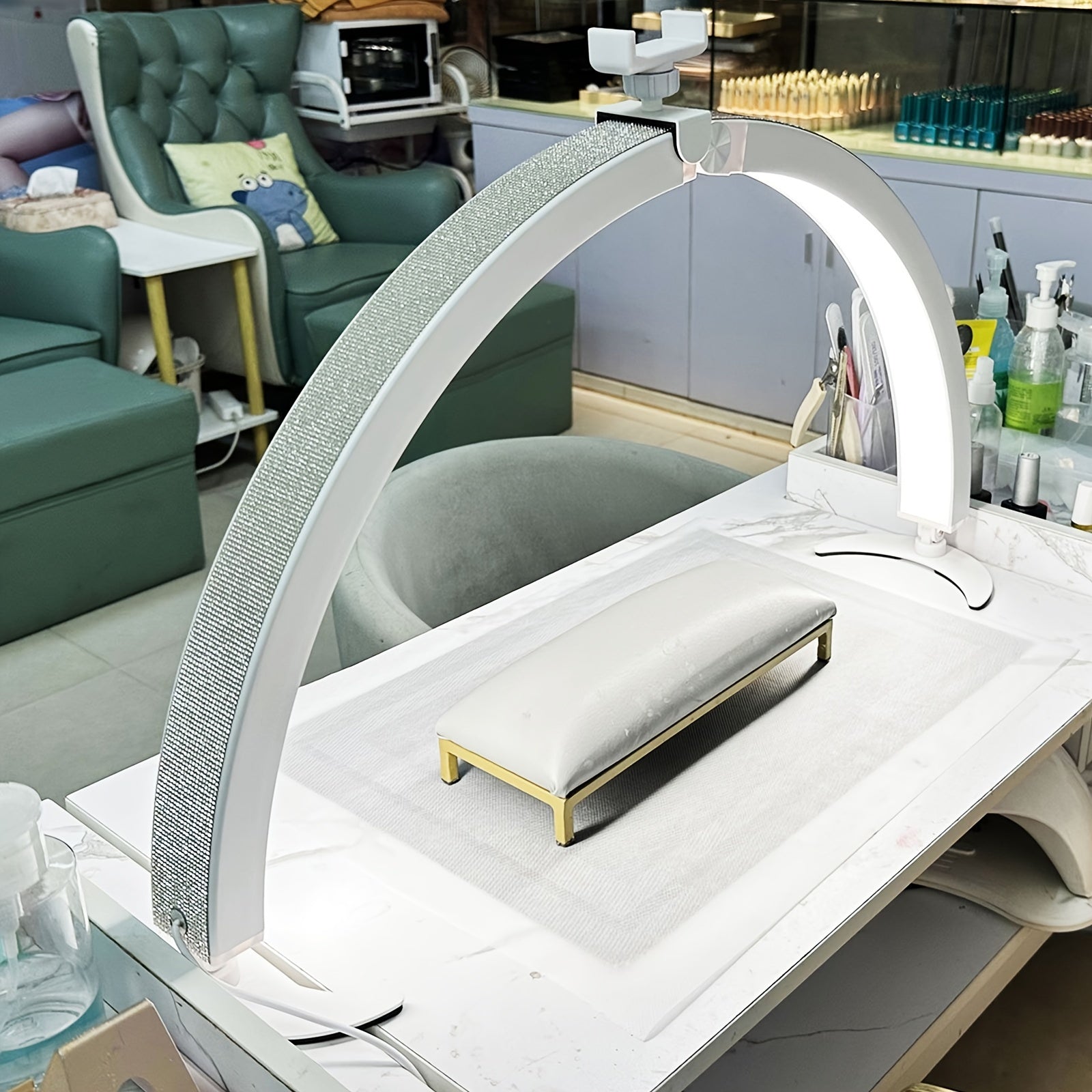 Nail Studio Set Lamp, Eyelash Lamp, Foldable Half Moon Lamp, With Remote Control And Phone Stand, 7 Colors And 10 Brightness Can Be Adjusted For Salon Nail/tattoo/eyebrow Tattoo/facial Beauty Lamp